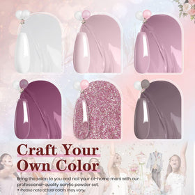 beetles swatch palette on hand showing six nude and pink shades for mix-and-match manicures