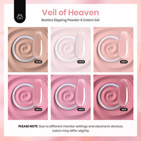 beetles swatch row on white illustrating the six neutral pink and brown shades for versatile looks