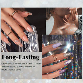 beetles single nail swatch with b342 reflective silver shimmer finish