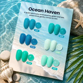 Beetles gradient swatches row of seven ocean shades, helpful for choosing perfect tone