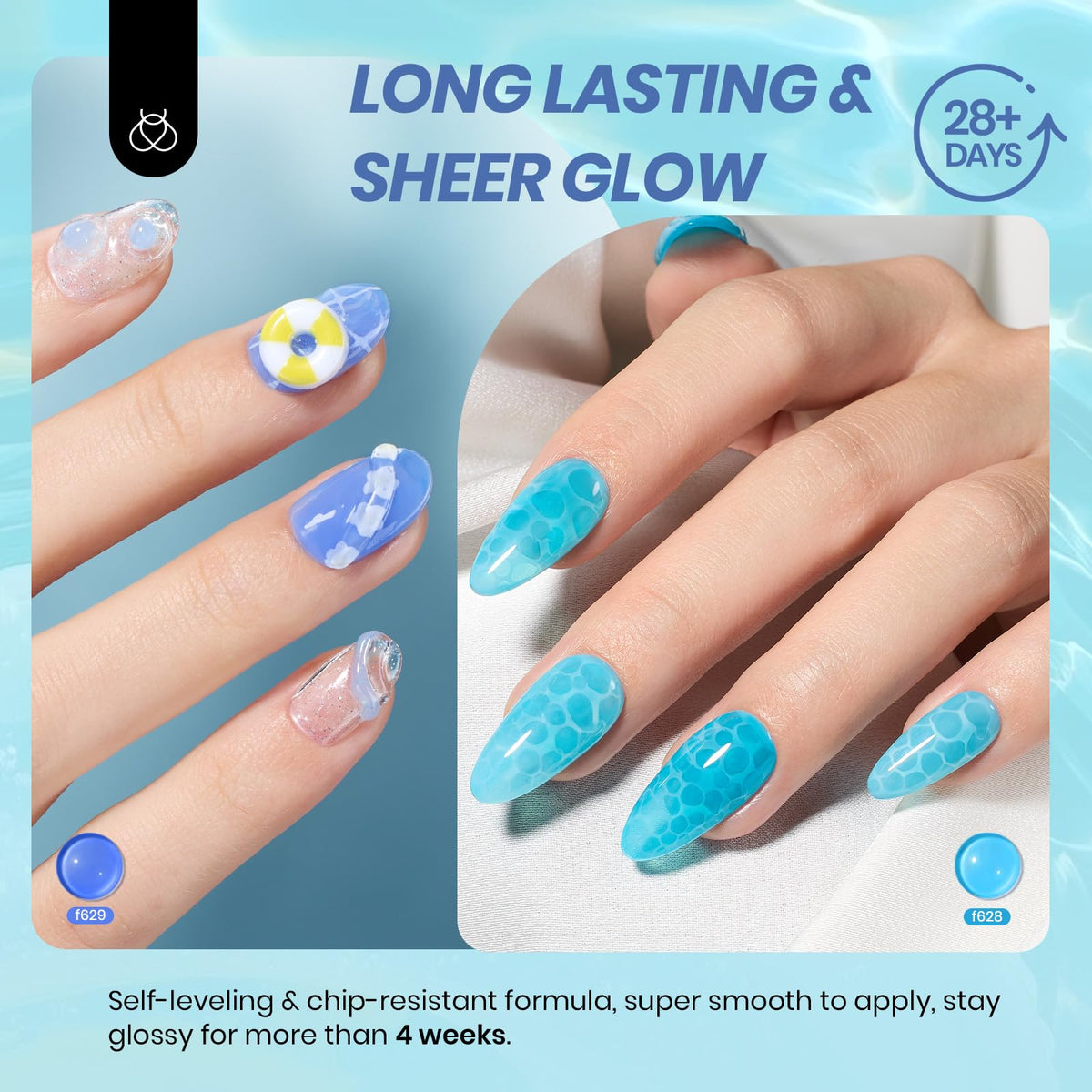 beetles nail swatches on tips showing translucent to opaque finish