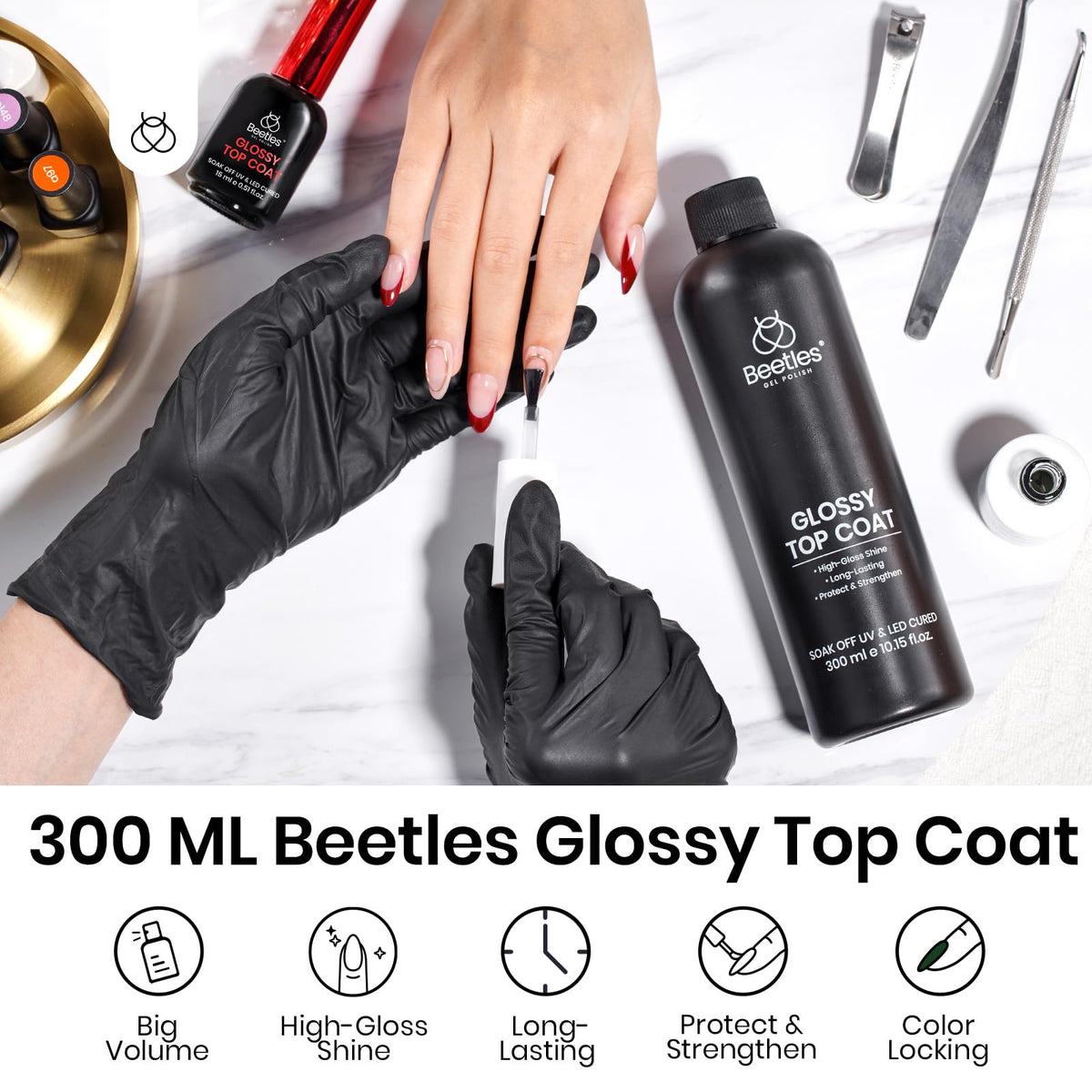 Beetles top coat texture close-up showing glossy cured finish and smoothness