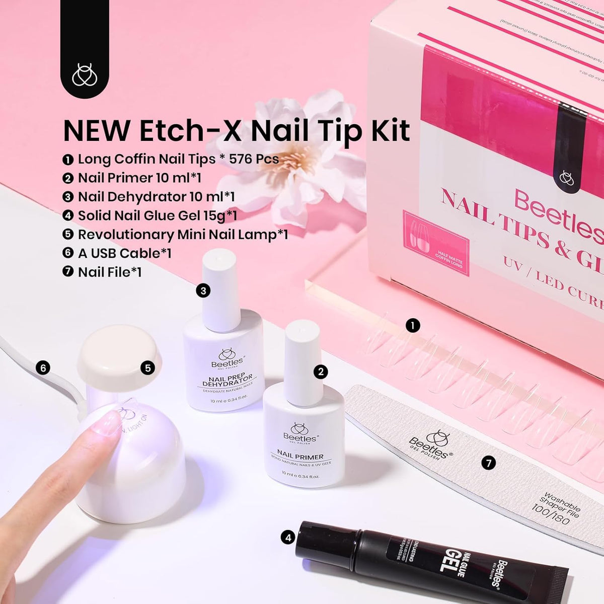 Beetles Gel Polish organized display of 12 tip sizes, simplifies finding the perfect fit