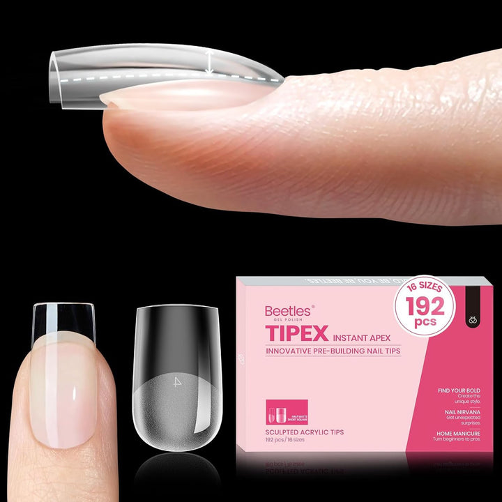 beetles gel polish front packaging showing full 192-piece tip set and benefits