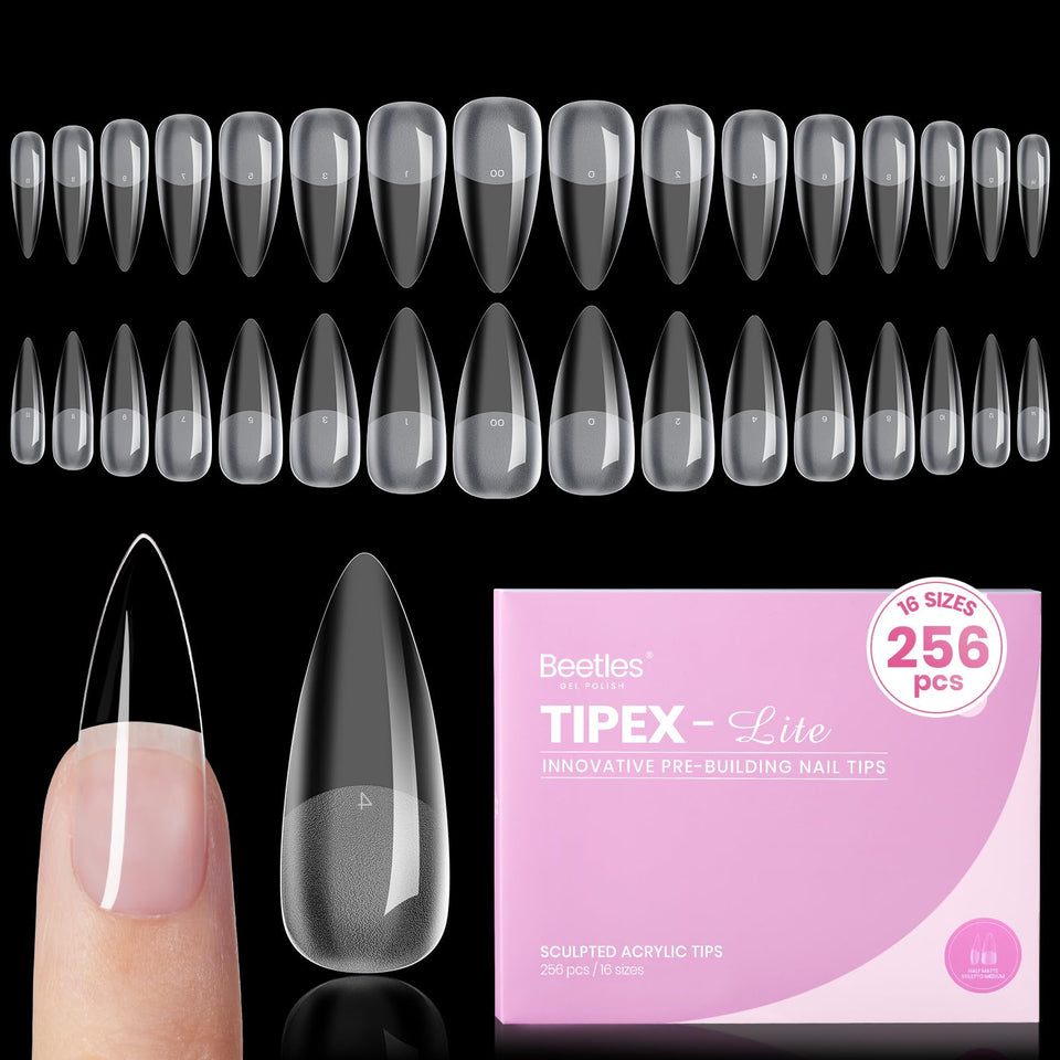 beetles Tipex Lite front pack showing 256pcs and medium stiletto shape for fast application
