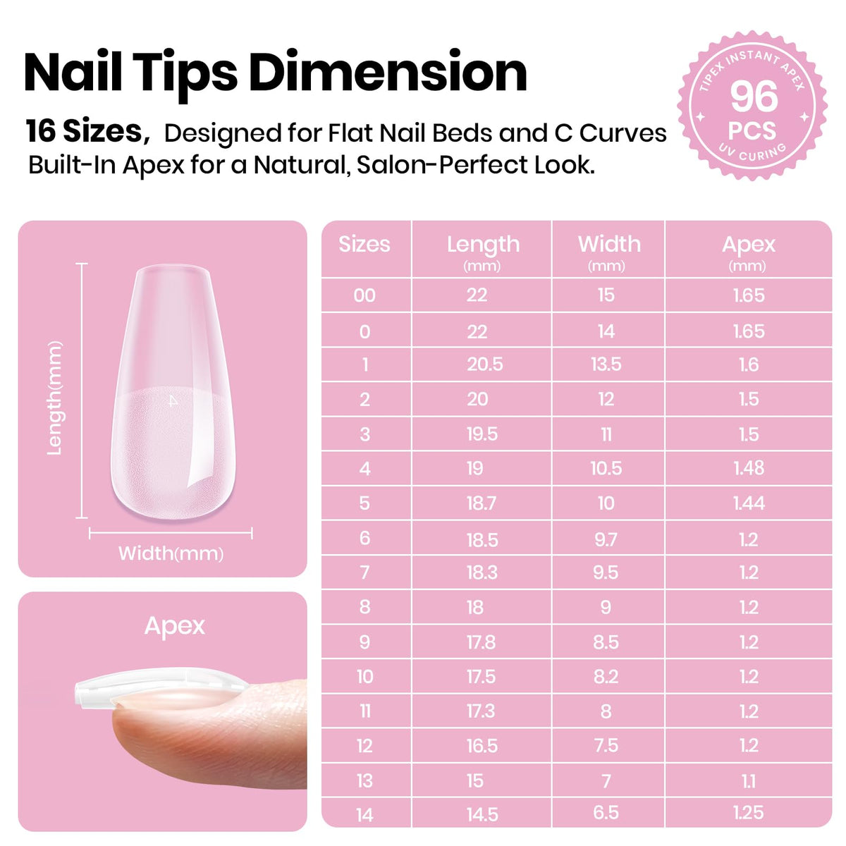 beetles gel polish size chart layout with labeled 00–14 sizes for accurate matching