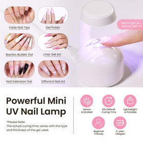 beetles Gel Polish finished long stiletto nails on hand showcasing dramatic salon look