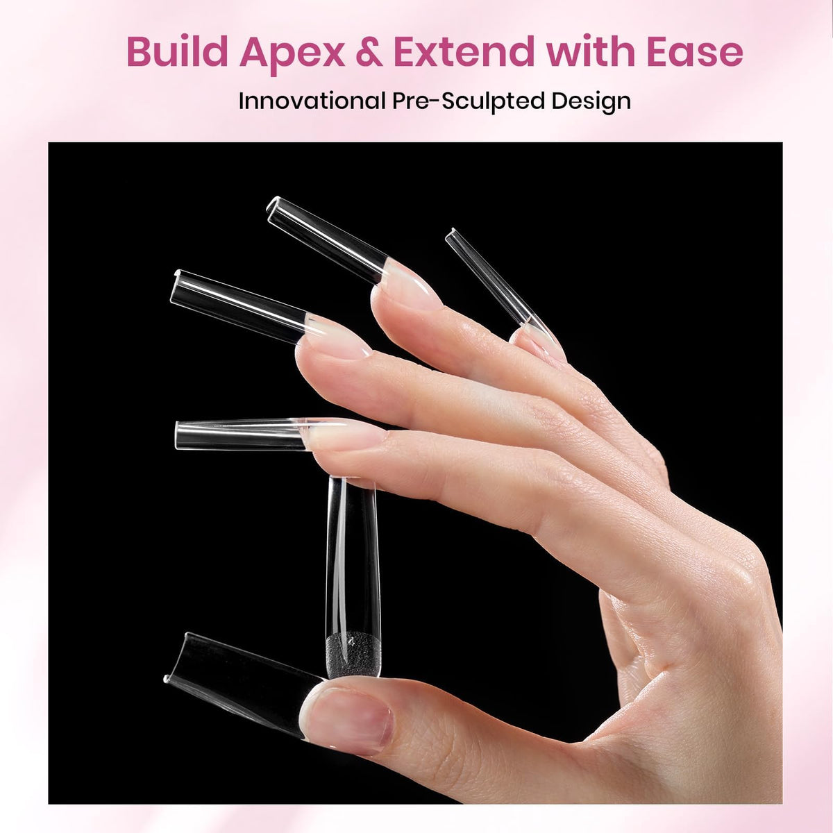 Beetles Gel Polish side profile of XXL square tip illustrating shape support