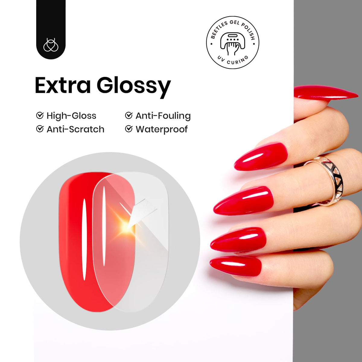 Beetles Gel Polish cap and brush demonstrating smooth application for even coverage