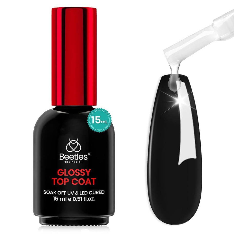 Beetles Gel Polish top coat front bottle showing label and volume for reliable use