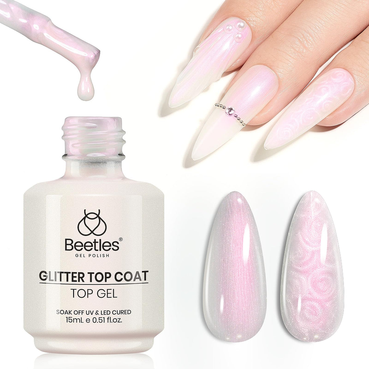 beetles Gel Polish front bottle showing label and glossy finish benefit