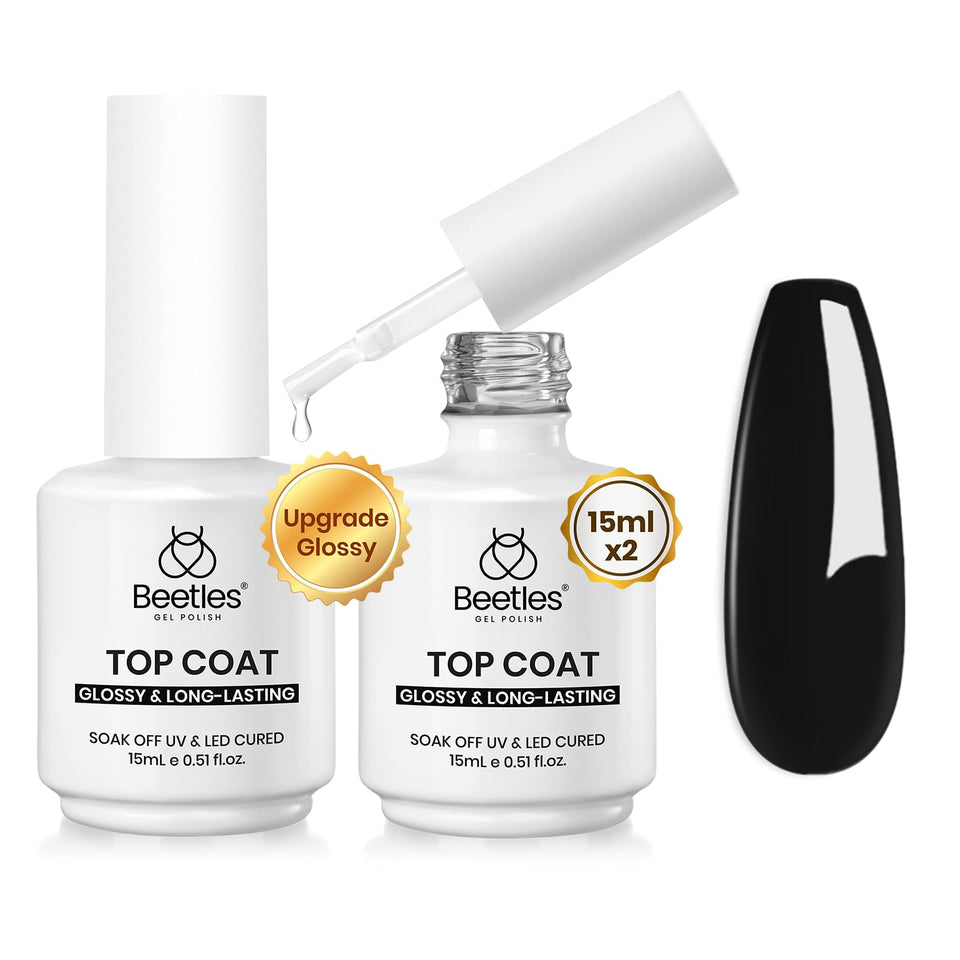 Beetles front packaging showing two 15ml bottles and glossy finish benefit
