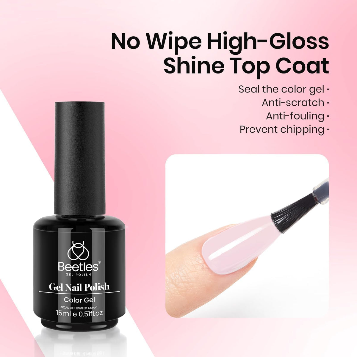 beetles Gel Polish no-wipe top coat gloss swirl showing high shine
