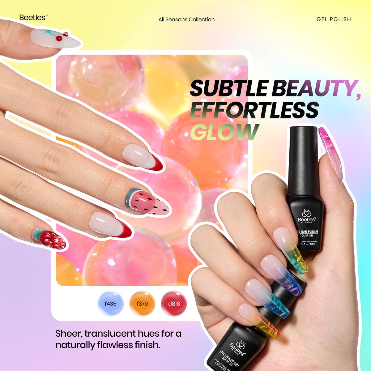 beetles top coats and base bottles displayed with brushes benefit smooth professional finish