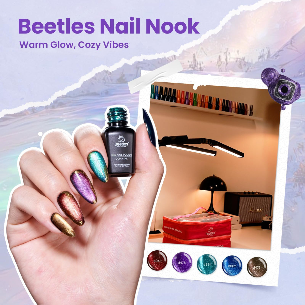 beetles topcoats and bases lineup showing glossy, matte, glitter and peel-off options