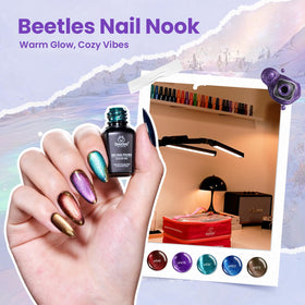 beetles topcoats and bases lineup showing glossy, matte, glitter and peel-off options