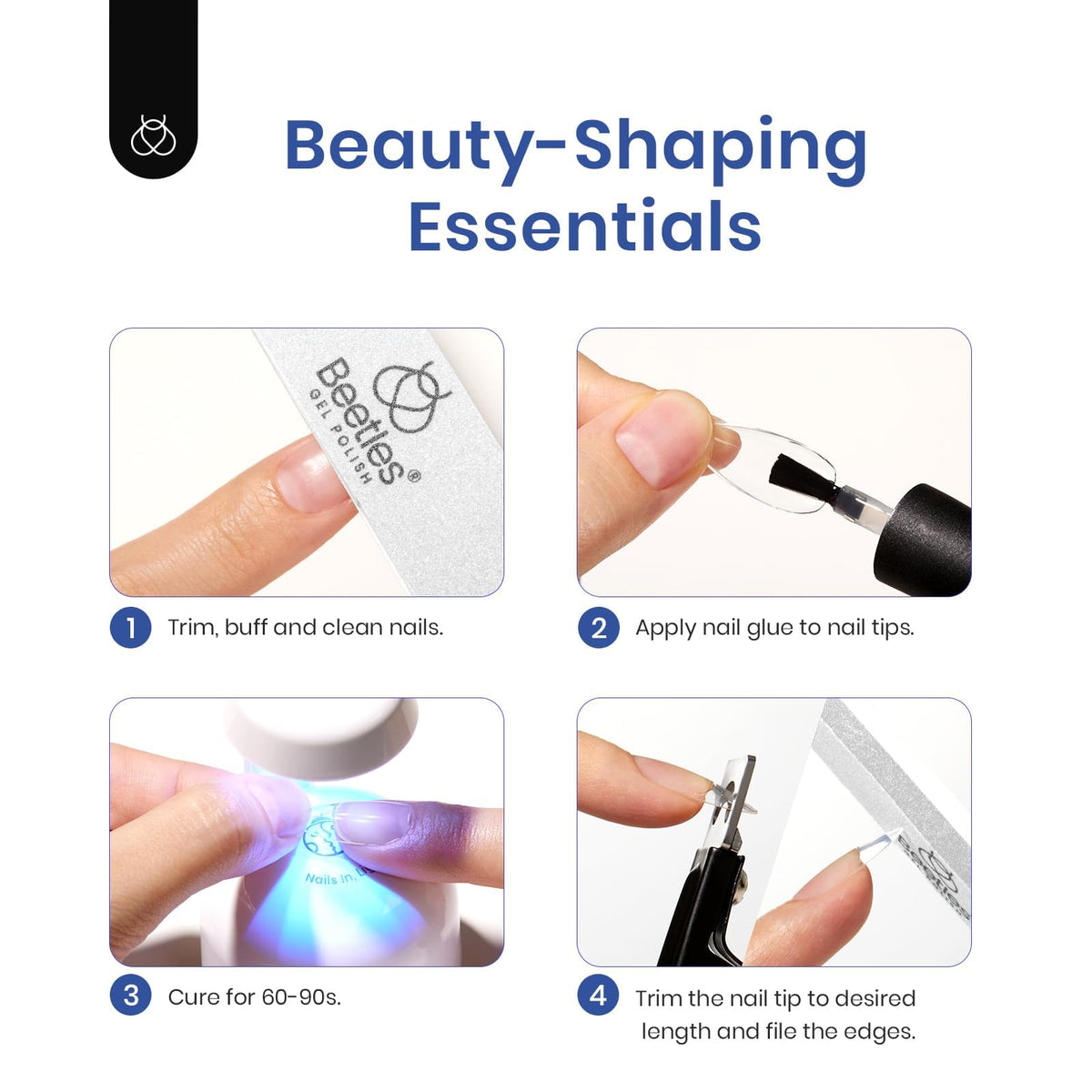 beetles nail clipper and file next to tips, precise trimming and shaping