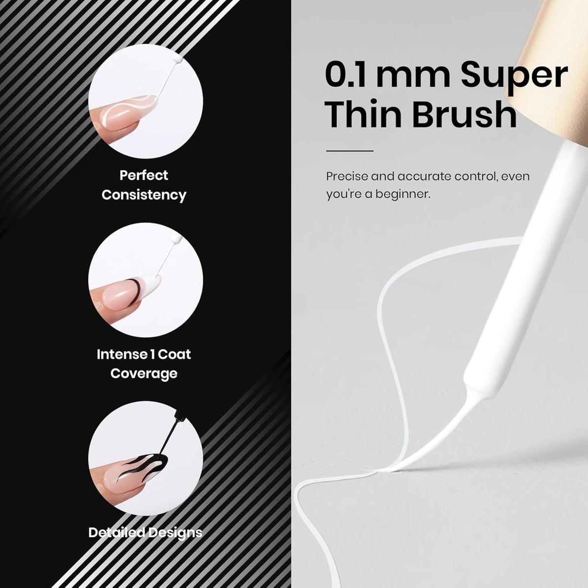 beetles white liner brush detail demonstrating smooth opaque strokes on nails