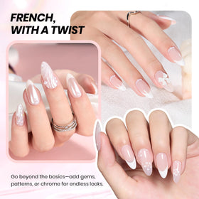 beetles white polish bottle label visible, crisp white pigment for precise French tips