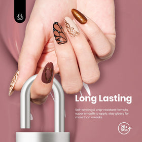 beetles polish on natural nails in a lifestyle shot highlighting durable glossy finish
