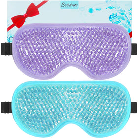 BeeVines front packaging showing two colored gel eye masks and benefits