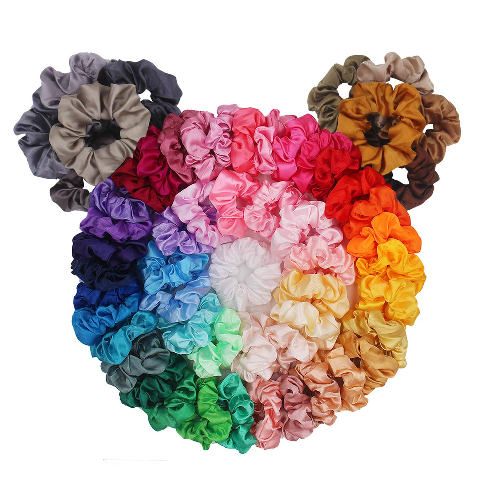 BeeVines front packaging showing 60 scrunchies and clear bag benefit organization