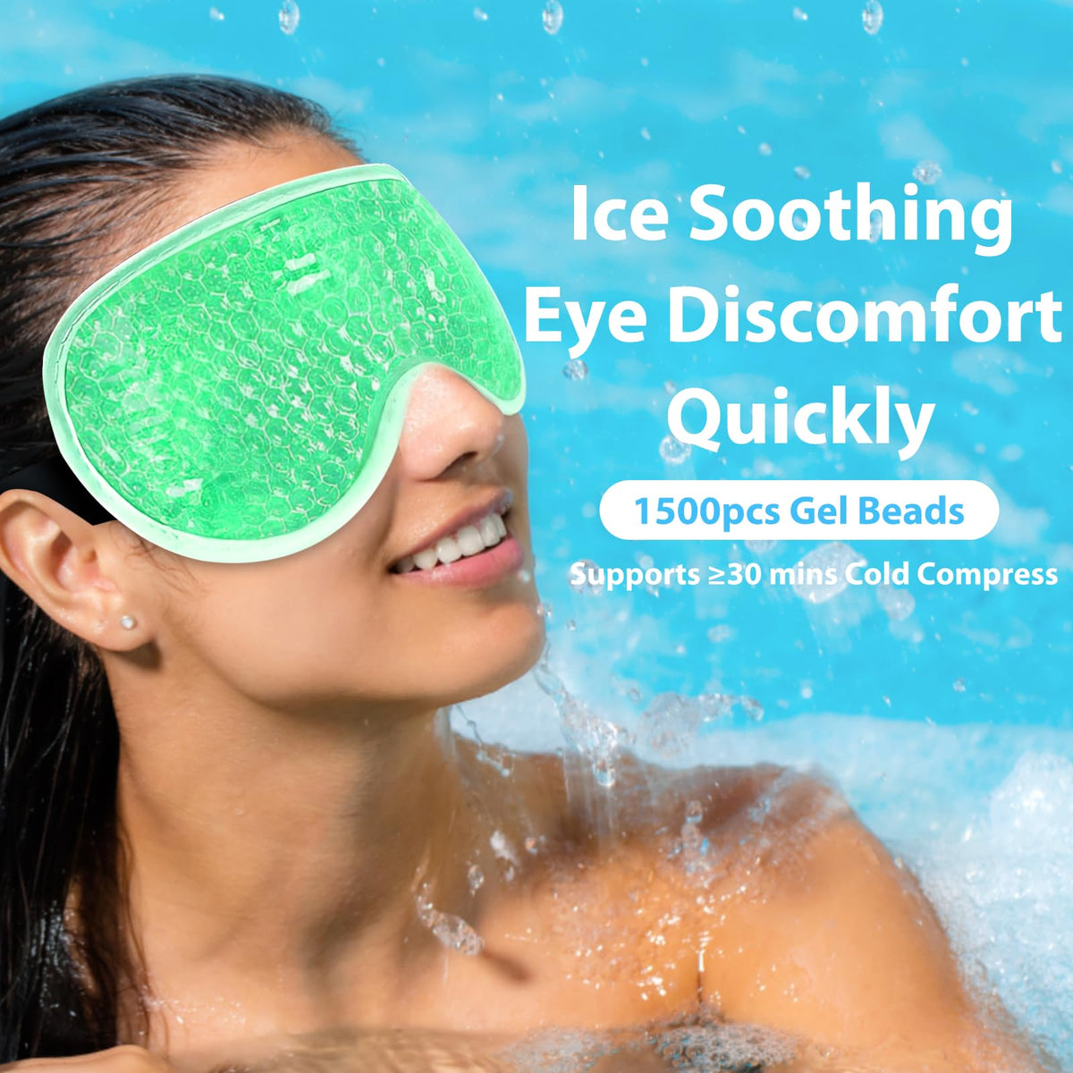 BeeVines mask in use as a cold compress on eyes, reduces morning puffiness