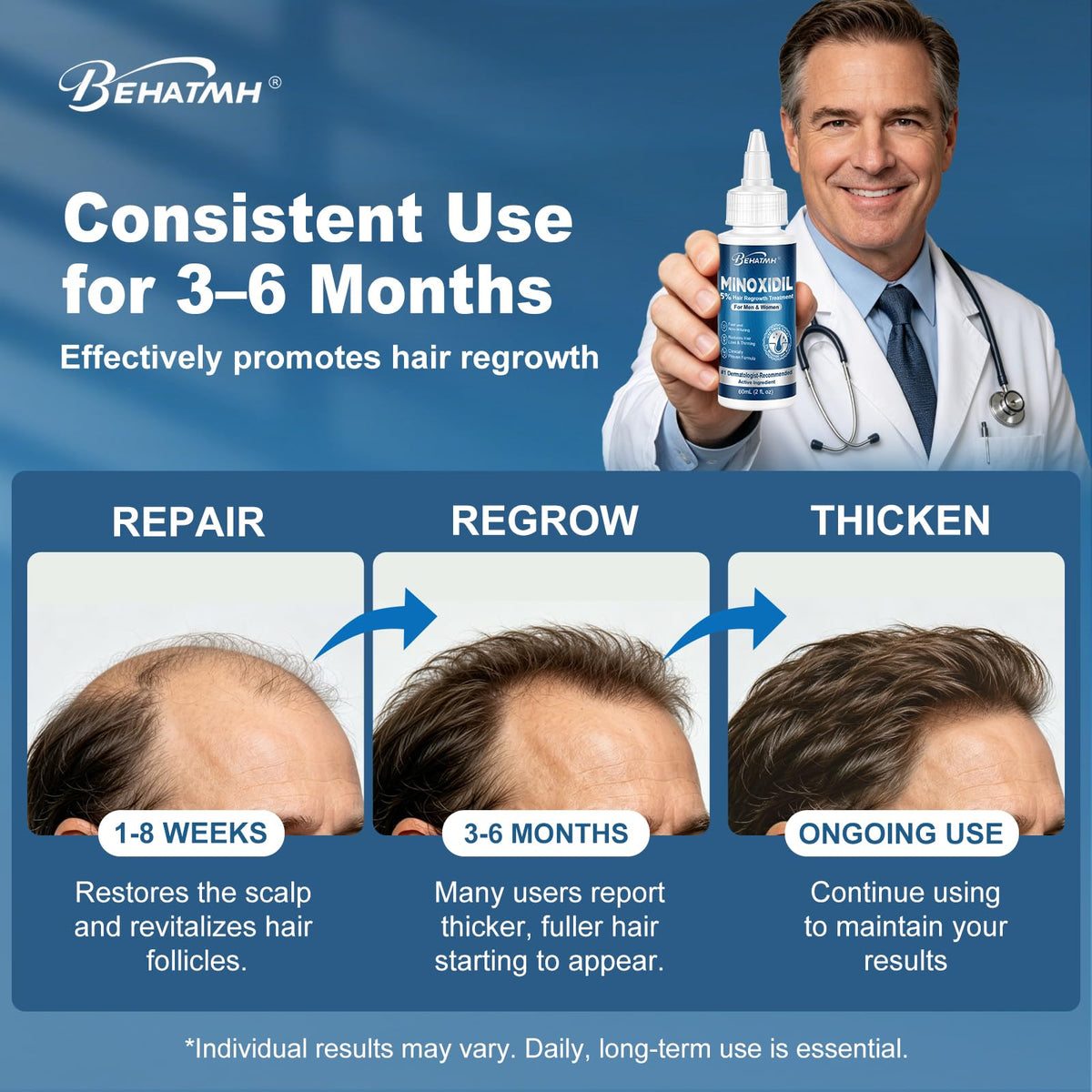 BEHATMH applying serum to scalp demonstrating targeted coverage