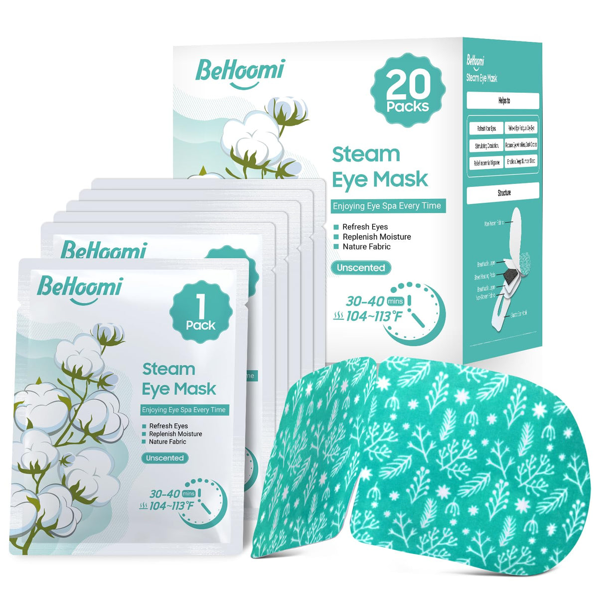 BeHoomi front packaging showing 20-pack and unscented label for convenient gifting