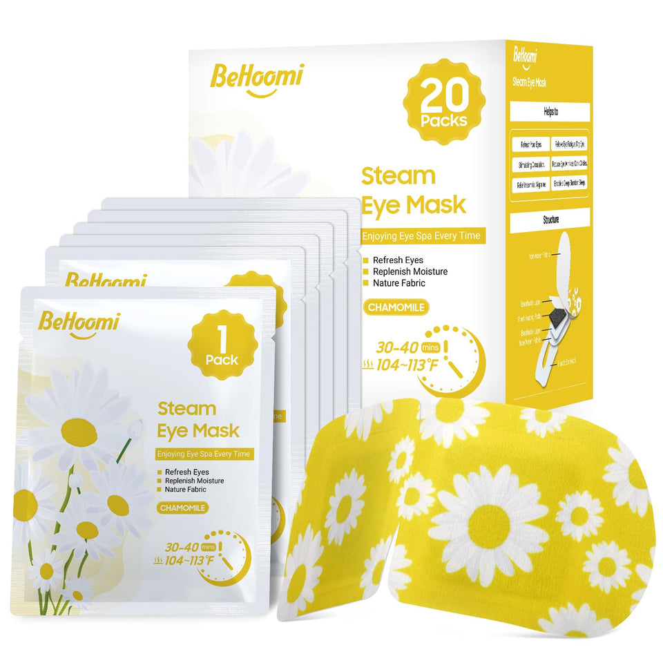 BeHoomi packaging front showing chamomile 20-pack and calming design for convenience