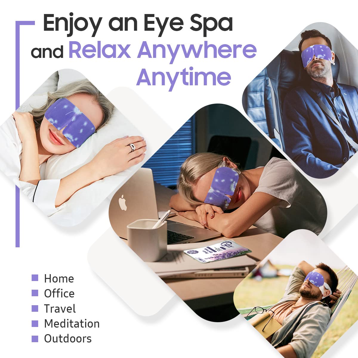BeHoomi masks on a nightstand with lavender sprig suggesting restful routine