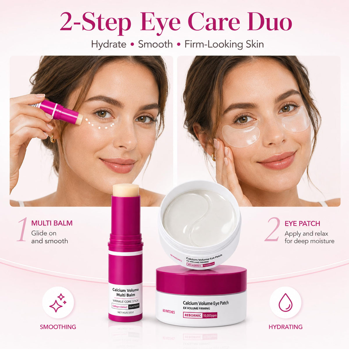 BeiBreeze under-eye patches in use on model demonstrating immediate refresh benefit