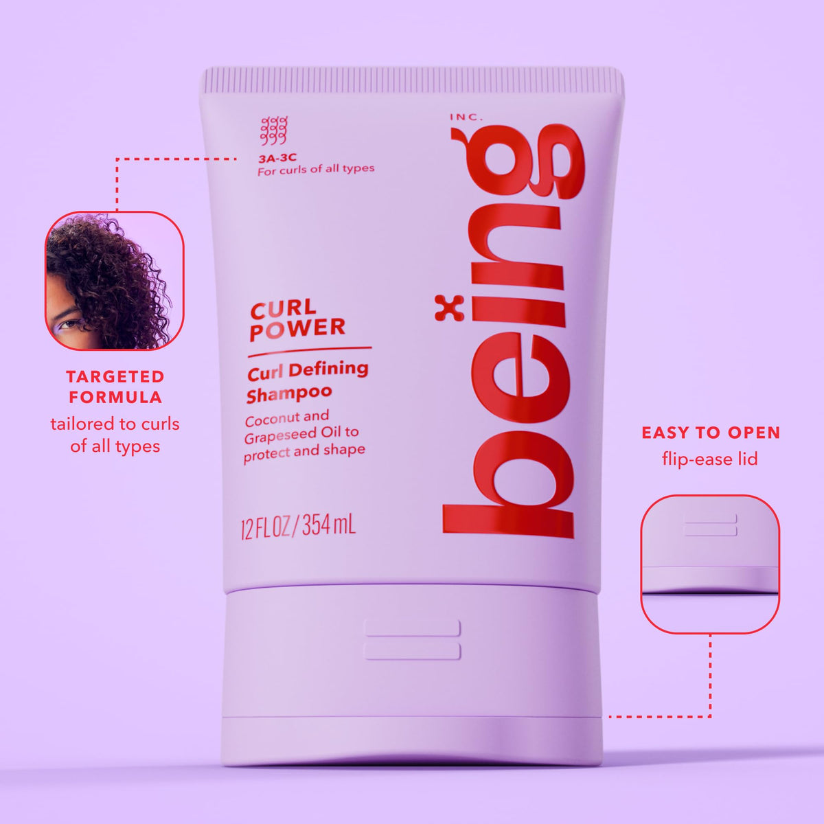 being CURL POWER coconut and grapeseed oils ingredients for lightweight hydration