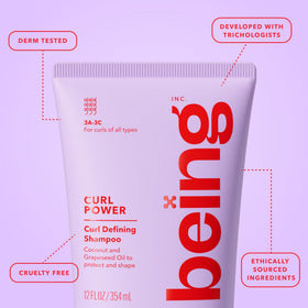 being CURL POWER hand lathering shampoo foam for gentle cleansing