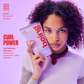 being CURL POWER shampoo pump detail for easy dispensing benefit