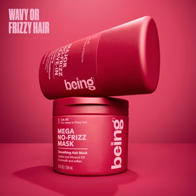 BEING INC before and after wavy hair comparison illustrating reduced frizz