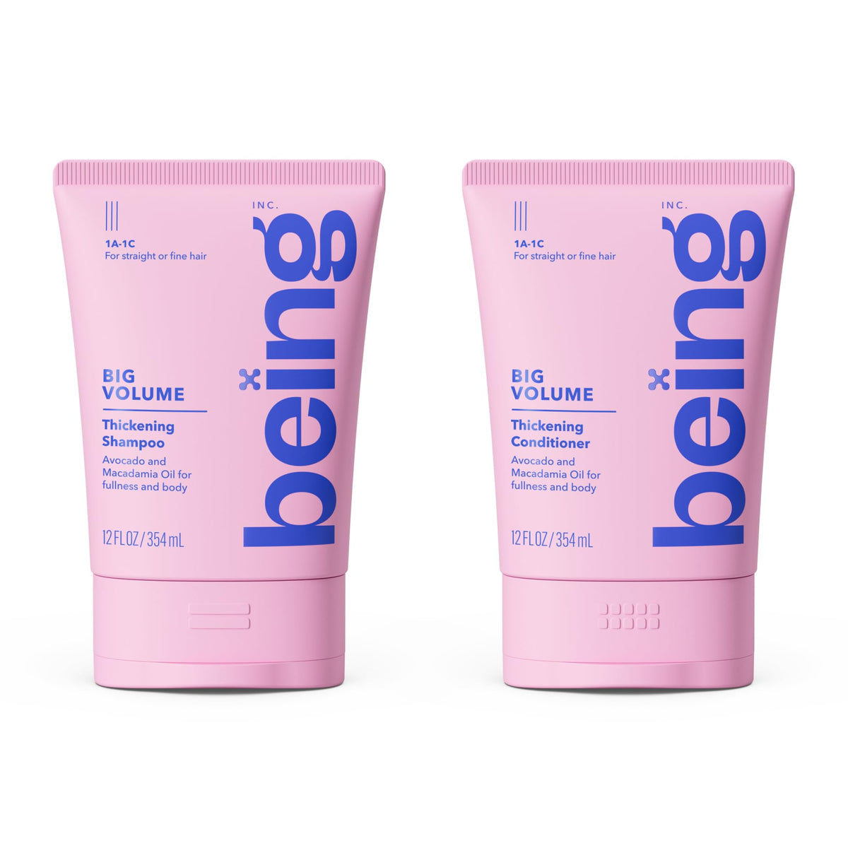 BEING INC front packaging showing volumizing shampoo and conditioner benefits