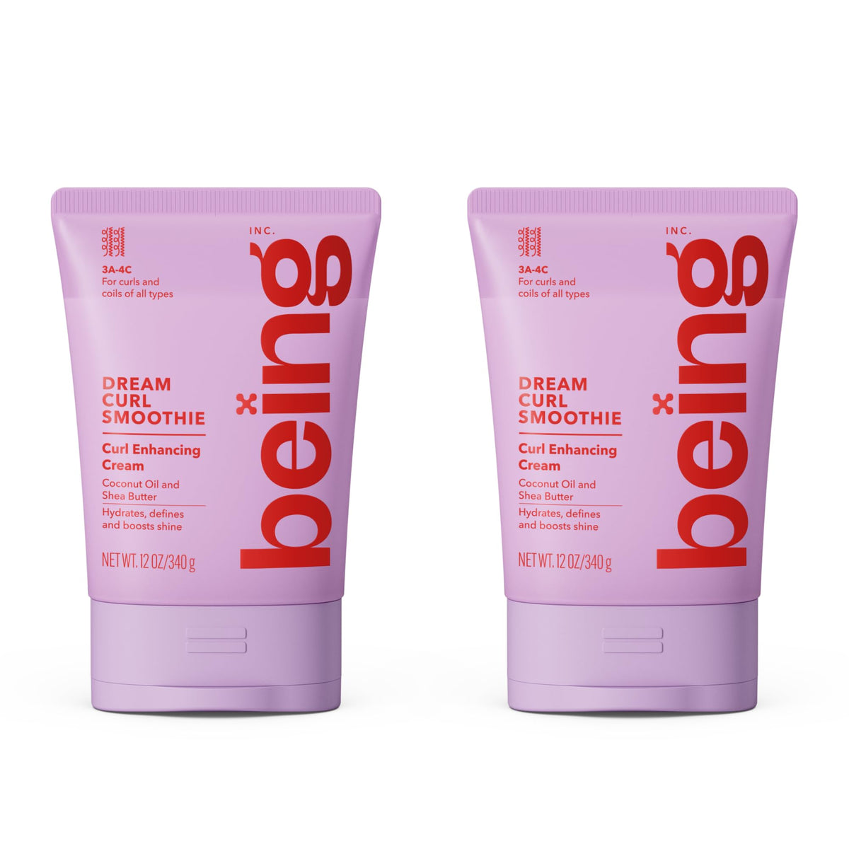 BEING INC front packaging showing product and clear brand label, defines curl purpose