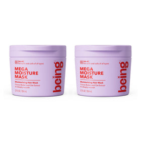 BEING INC front packaging showing Mega Moisture jar and benefits