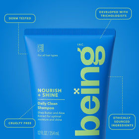BEING INC in-shower application on wet hair for daily routine demonstration