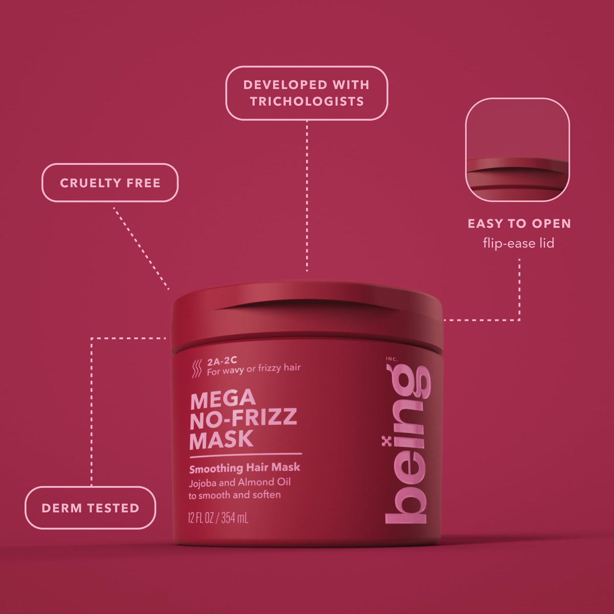 BEING INC jojoba and almond oil droplets highlighting natural smoothing benefits