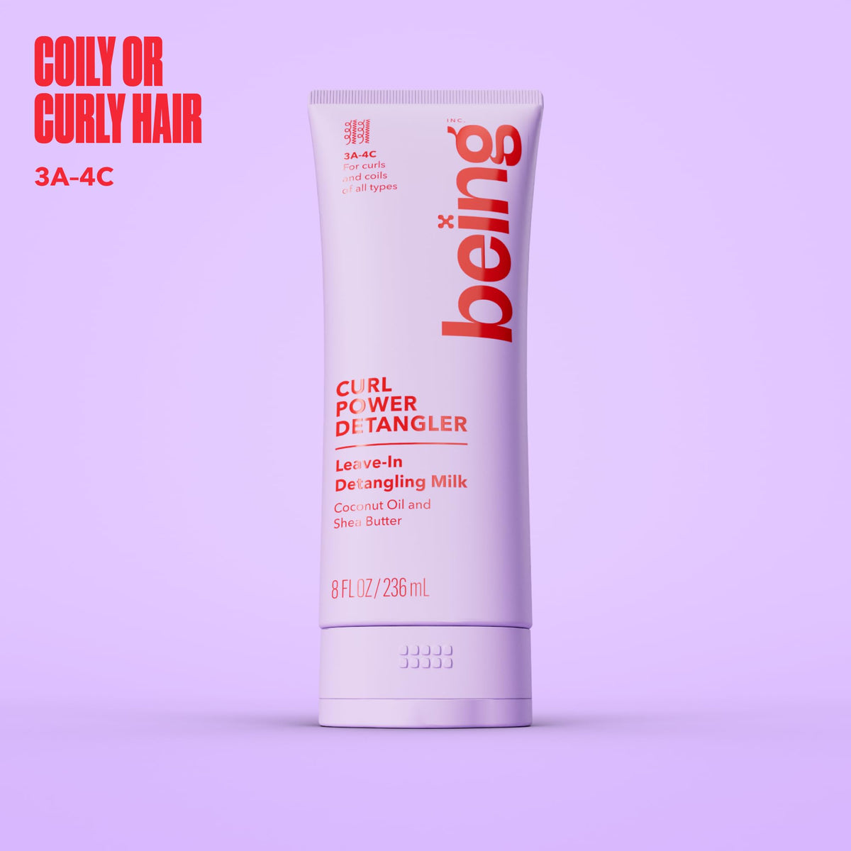 BEING INC silky milk texture on hand showing lightweight slip for detangling