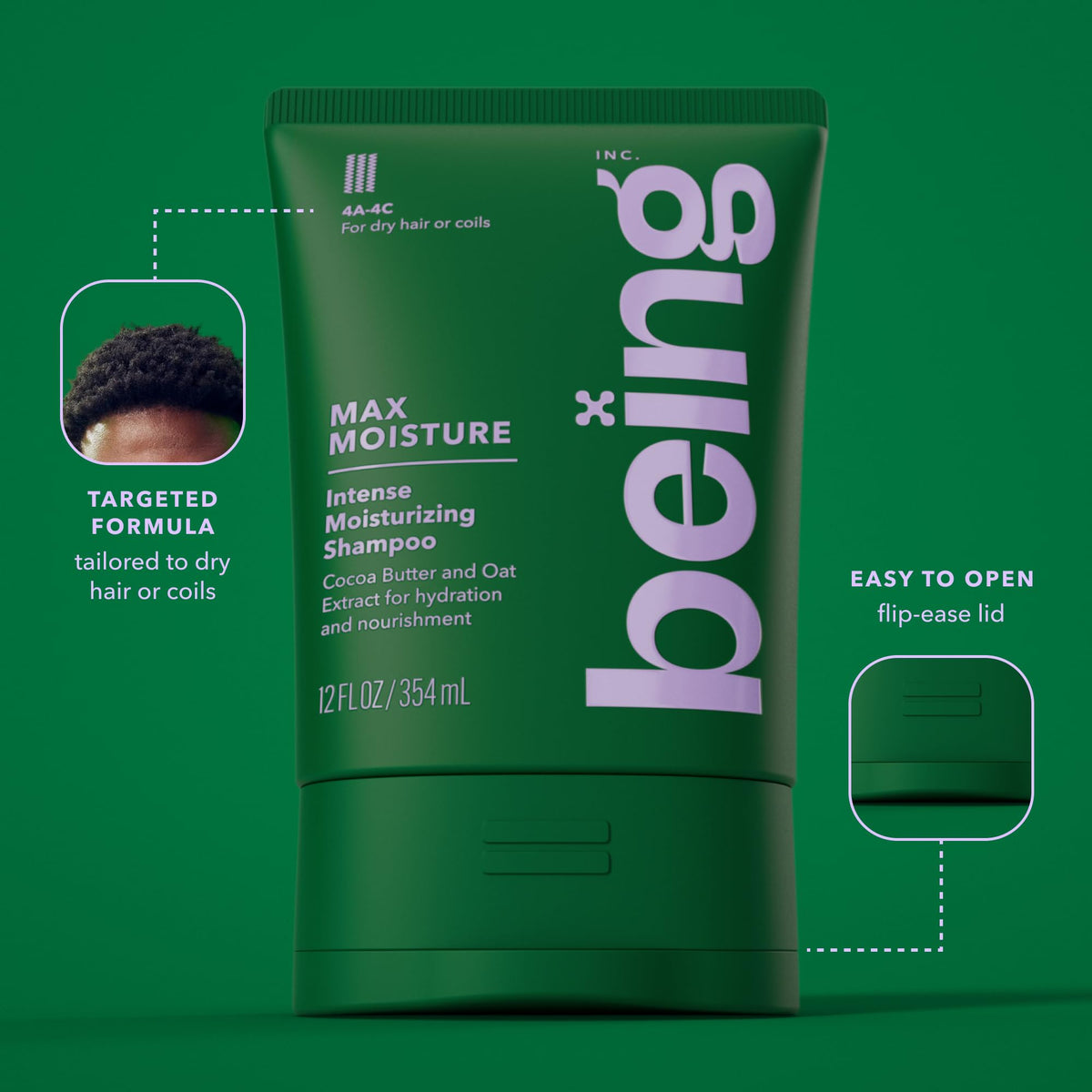 BEING INC conditioner being poured to show slip for easy detangling