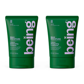 BEING INC front packaging showing the moisturizing shampoo and conditioner benefits