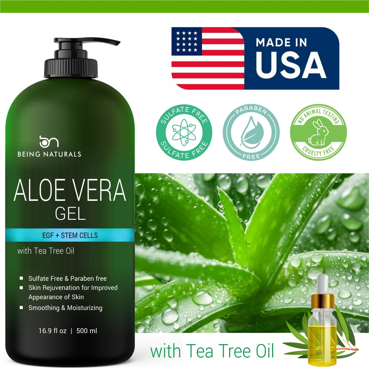 Being Naturals ingredients label showing aloe, EGF, plant stem cell extract