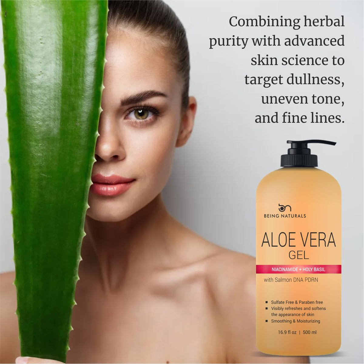 Being Naturals application on hand and face demonstrating lightweight hydration and quick drying