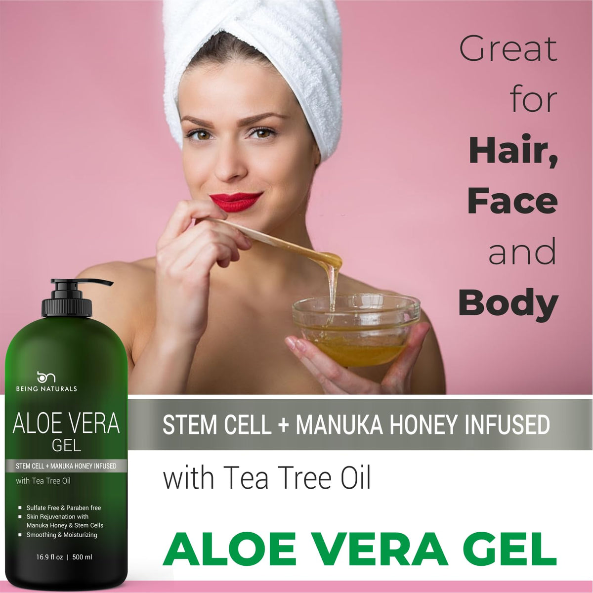 Being Naturals pouring gel to show consistency and fast-absorbing quality