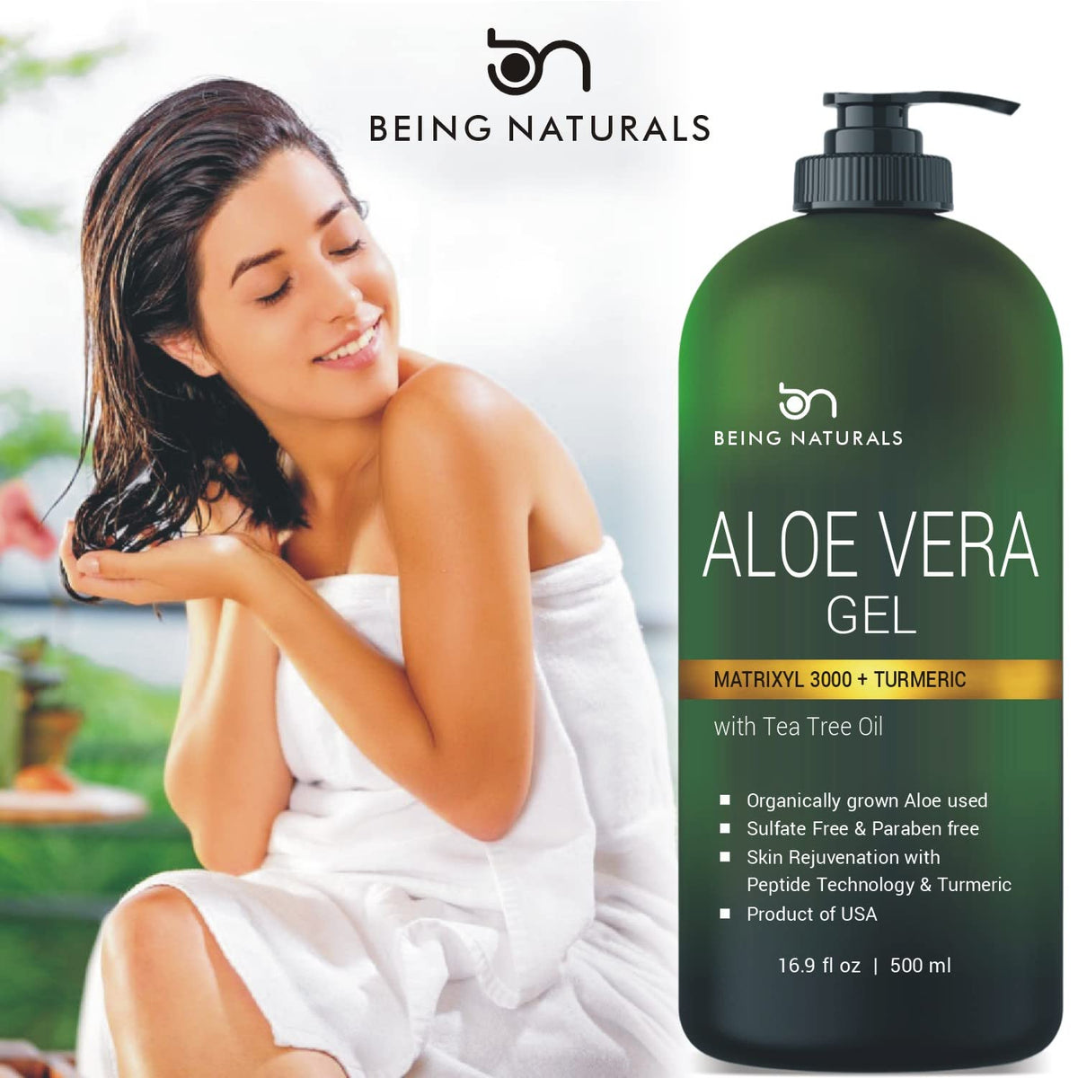 Being Naturals clear aloe gel texture close-up showing fast absorption