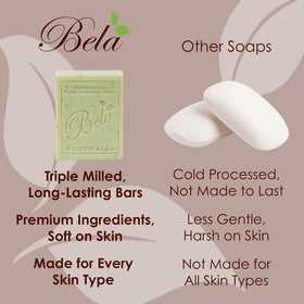 BELA bar in use creating rich lather on hands for gentle cleansing benefit