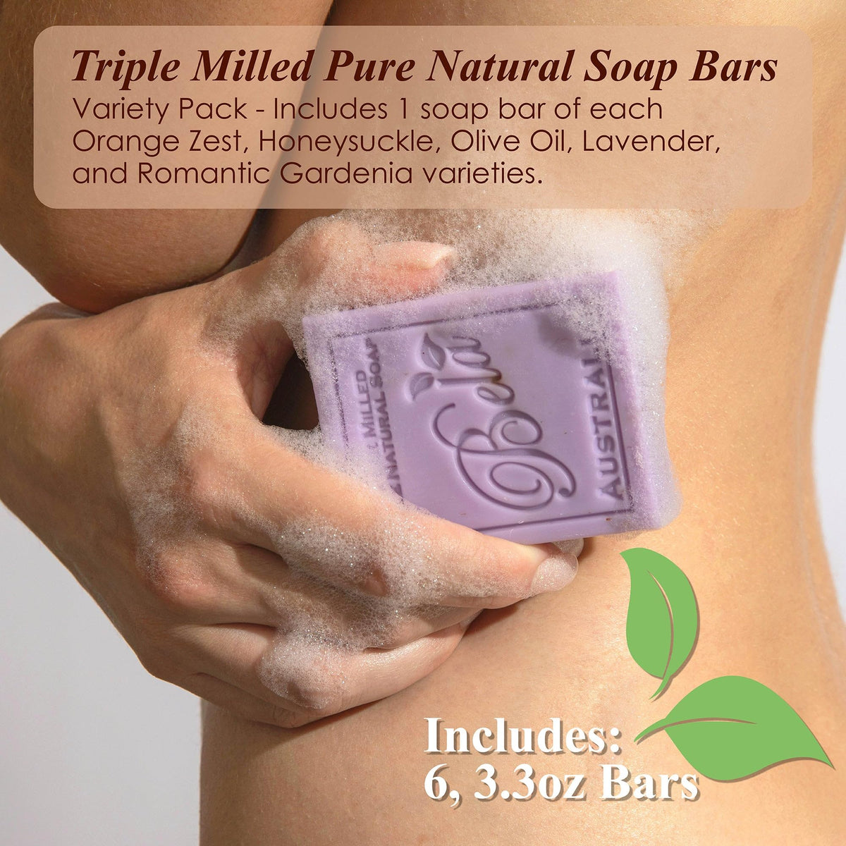 BELA close-up of triple-milled soap texture highlighting dense creamy lather